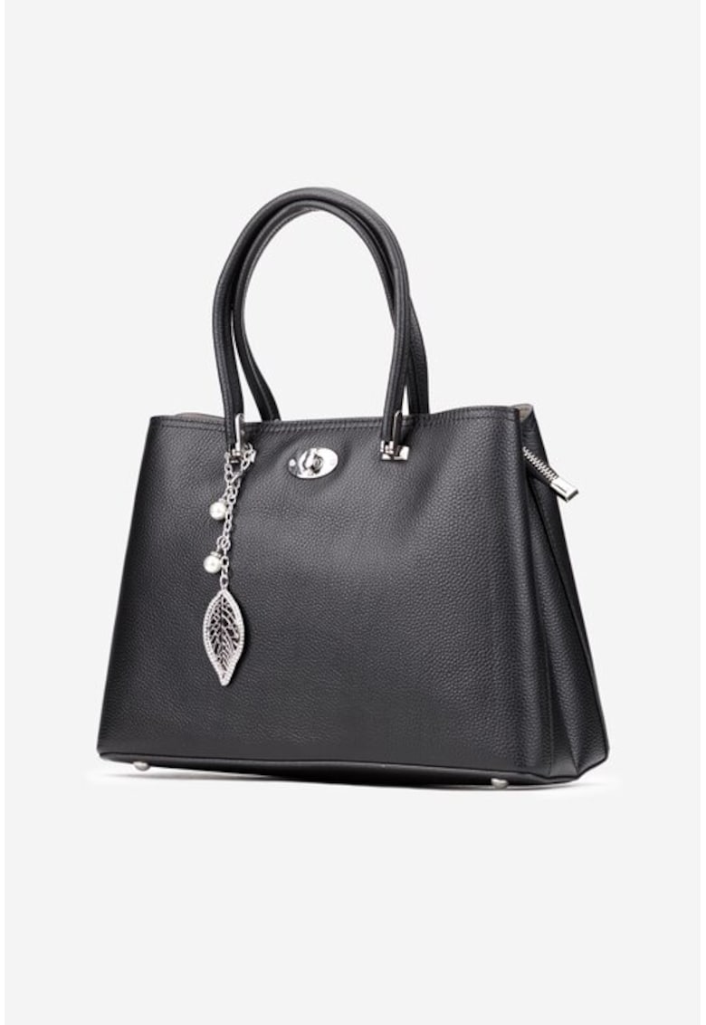 Geanta dama din piele texturata cu ornament - Negru