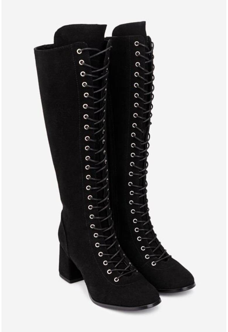 Cizme dama elegante din piele intoarsa - Negru