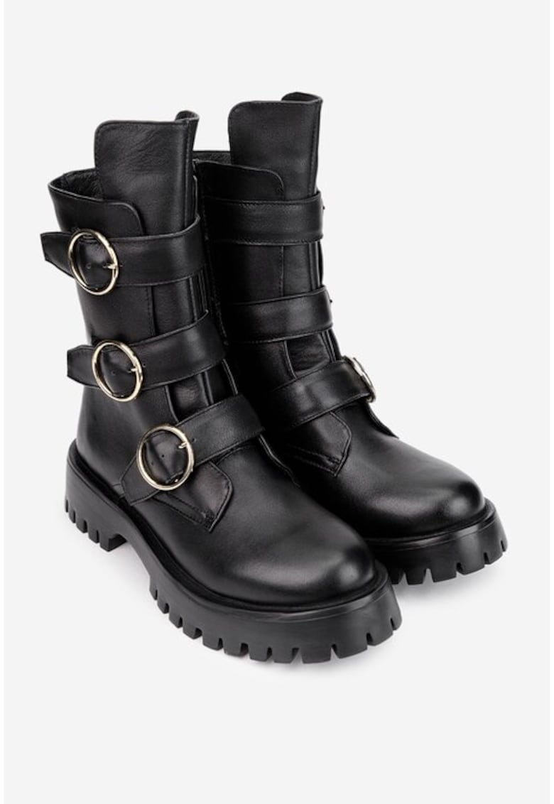 Ghete dama accesorizate din piele naturala neagra