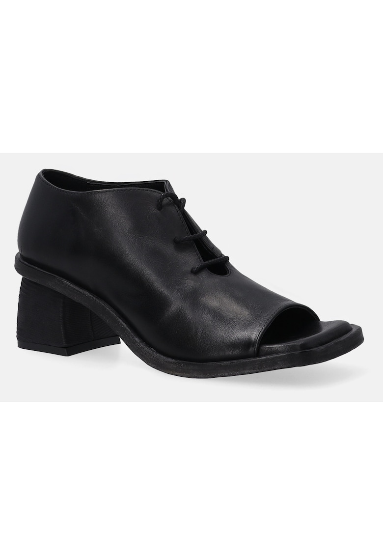 Pantofi din piele cu varf decupat si inchidere cu siret -