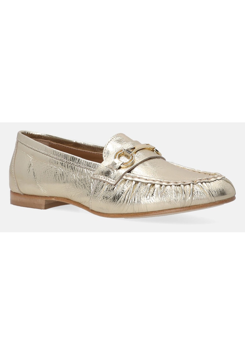Pantofi Loafer din piele naturala cu aspect metalizat si detaliu metalic