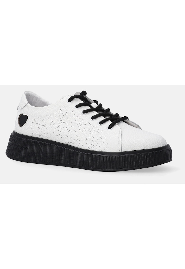Pantofi sport din piele cu talpa neagra si decupaj