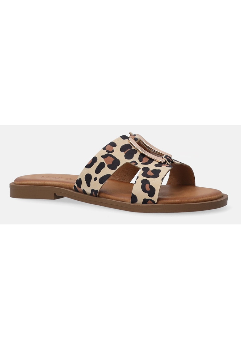 Papuci din piele nabuc cu imprimeu animal print