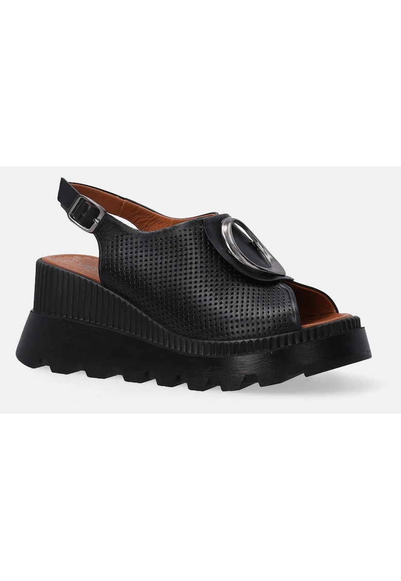 Sandale din piele - cu talpa inalta si perforatii decorative