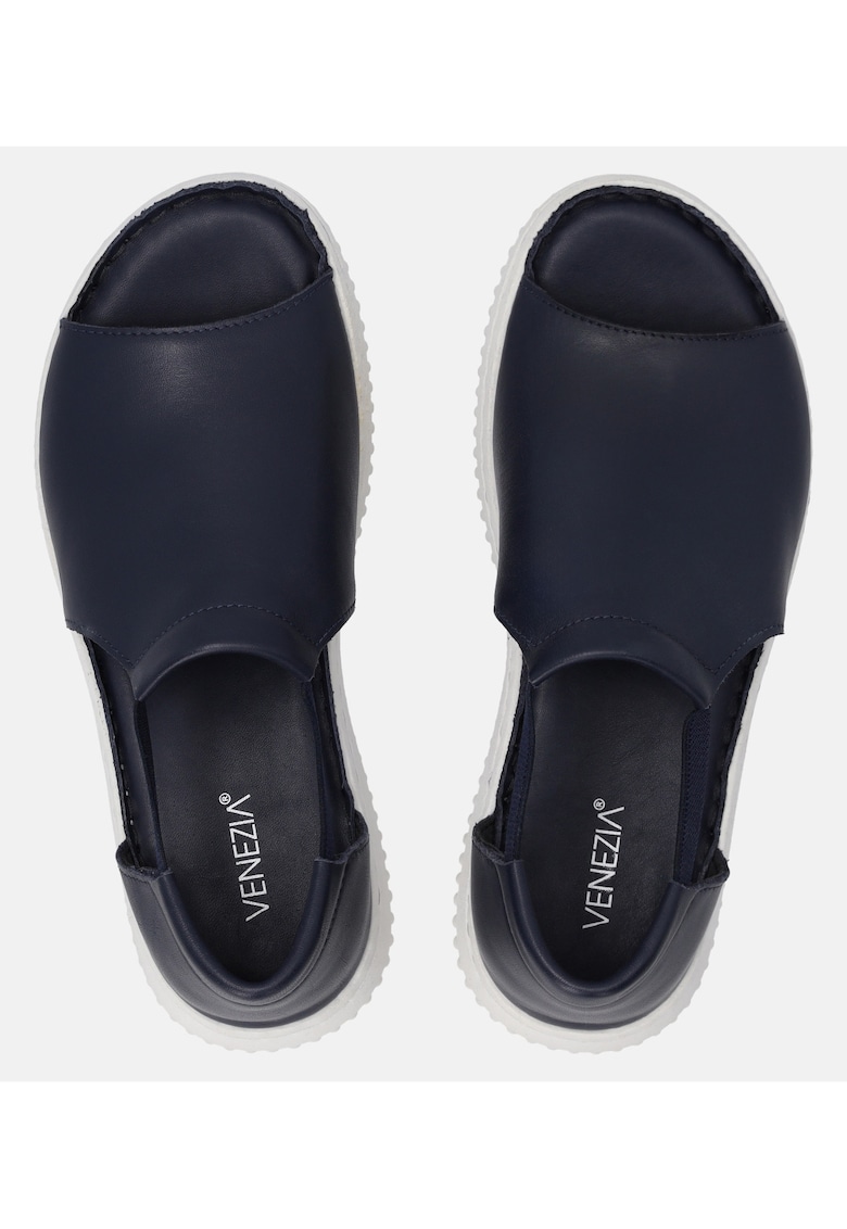 Sandale flat din piele uni