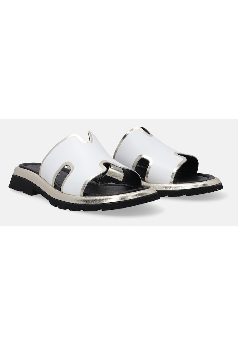 Papuci casual din piele cu detalii metalice