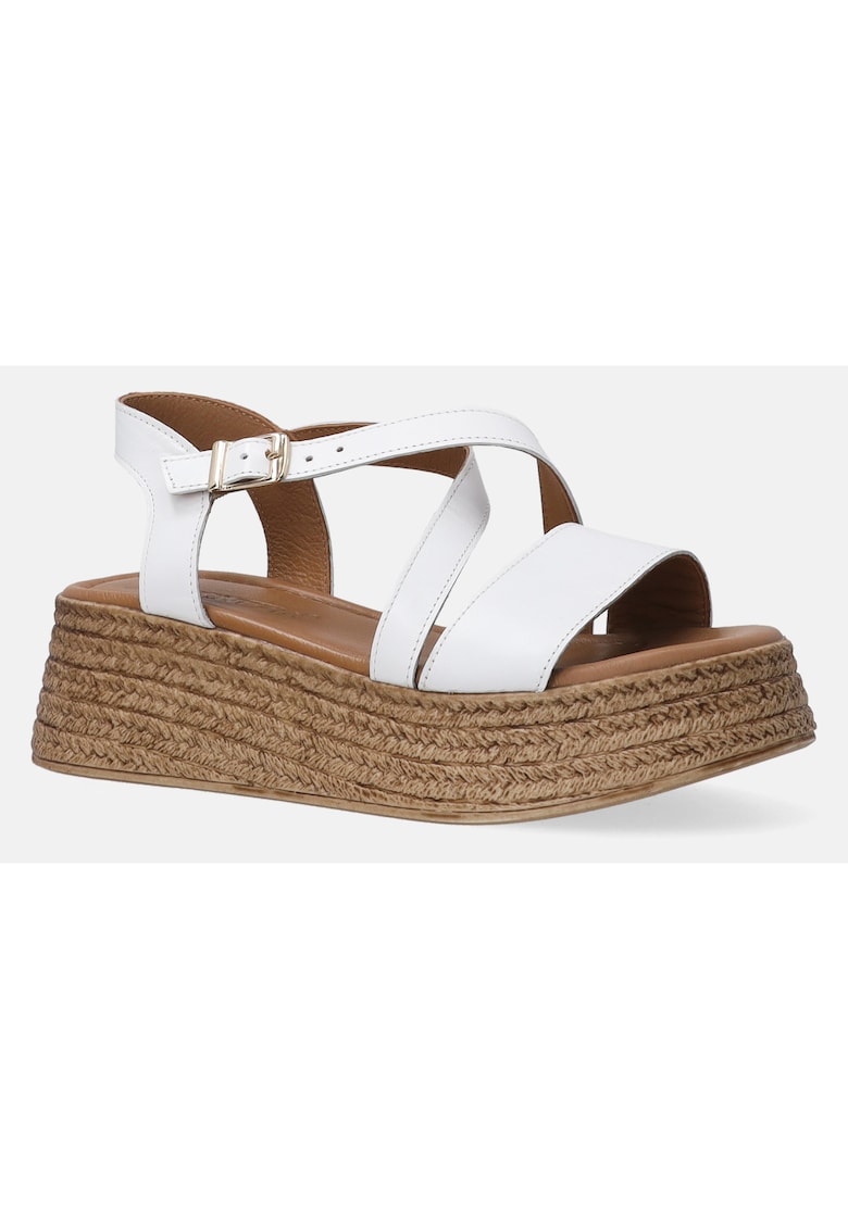 Sandale din piele cu barete multiple si talpa wedge