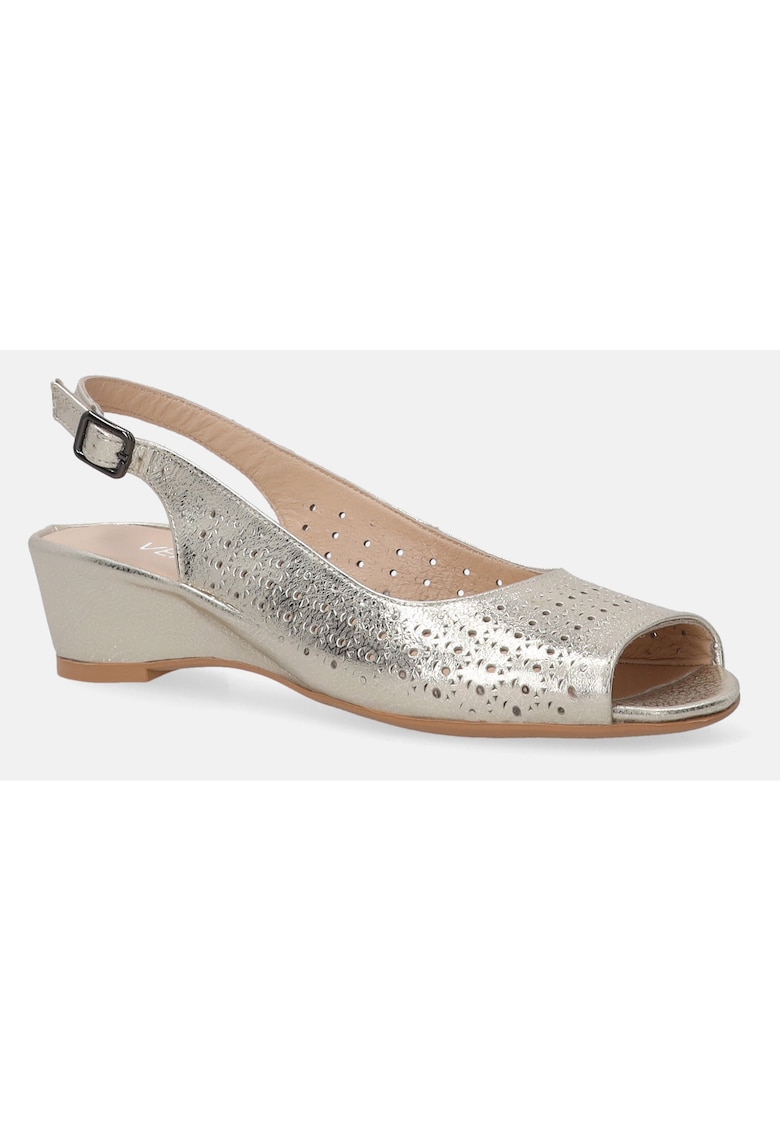 Sandale slingback din piele cu aspect metalizat