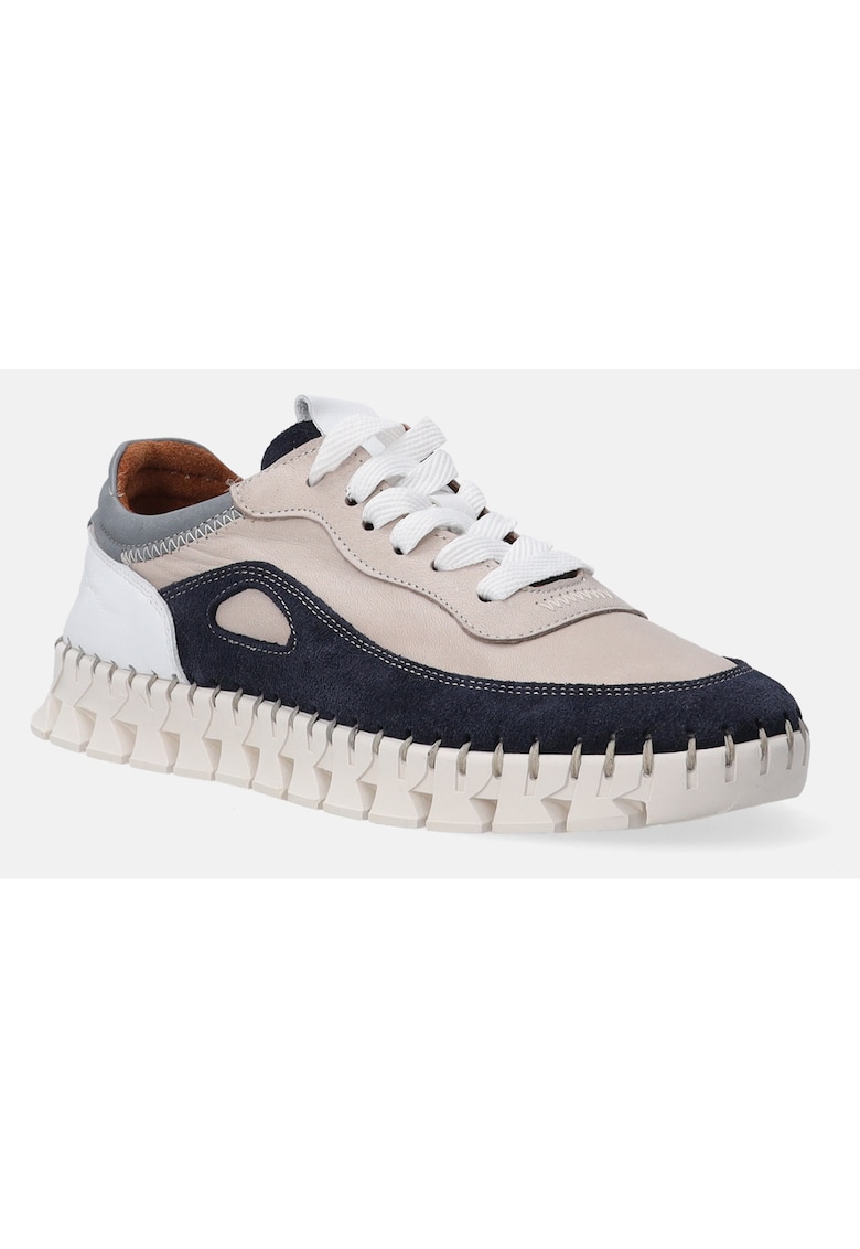 Pantofi sport din piele si piele intoarsa sireturi