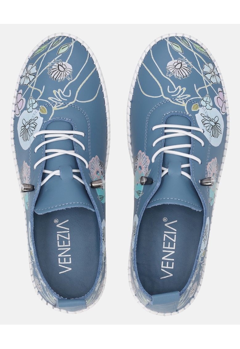 Pantofi sport din piele cu imprimeu floral si sireturi