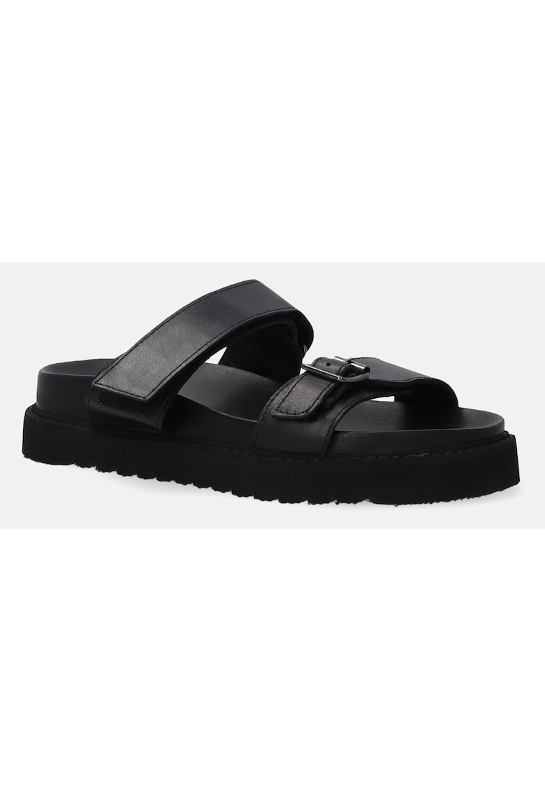 Papuci flatform din piele cu velcro