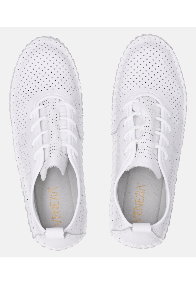 Pantofi sport din piele cu siret si perforatii