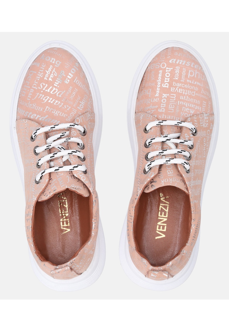 Pantofi sport din piele cu imprimeu text
