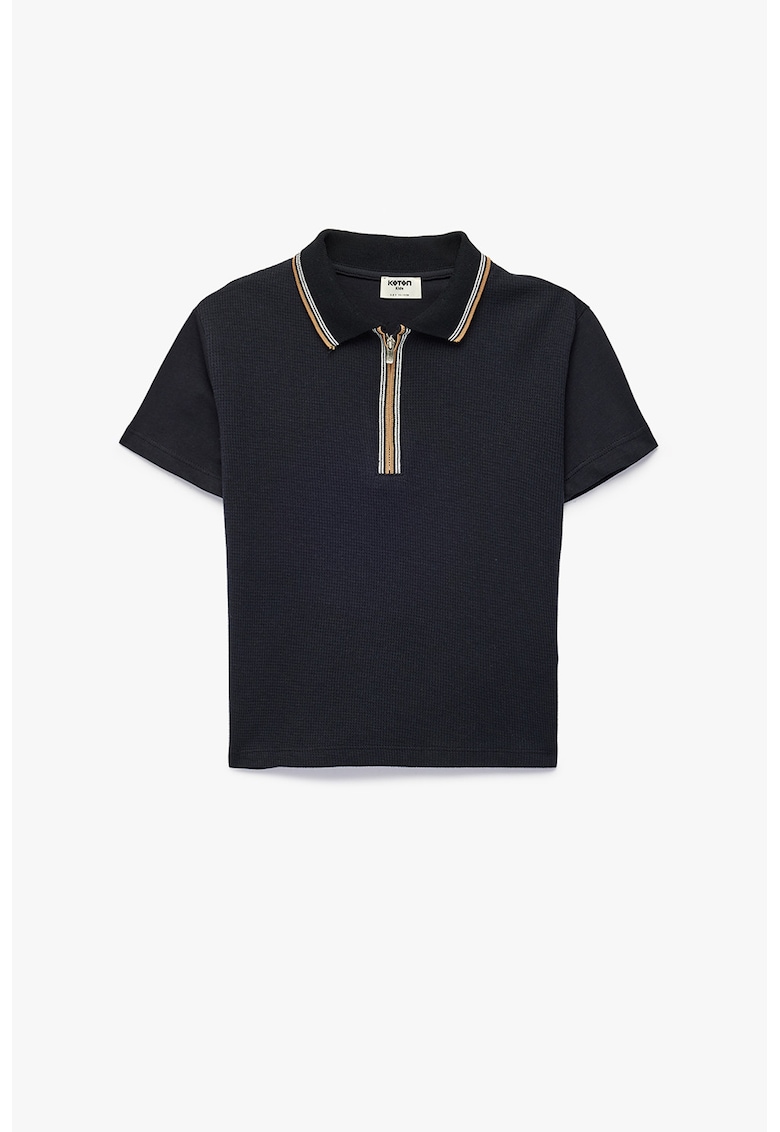 Tricou polo cu fenta cu fermoar - Bleumarin