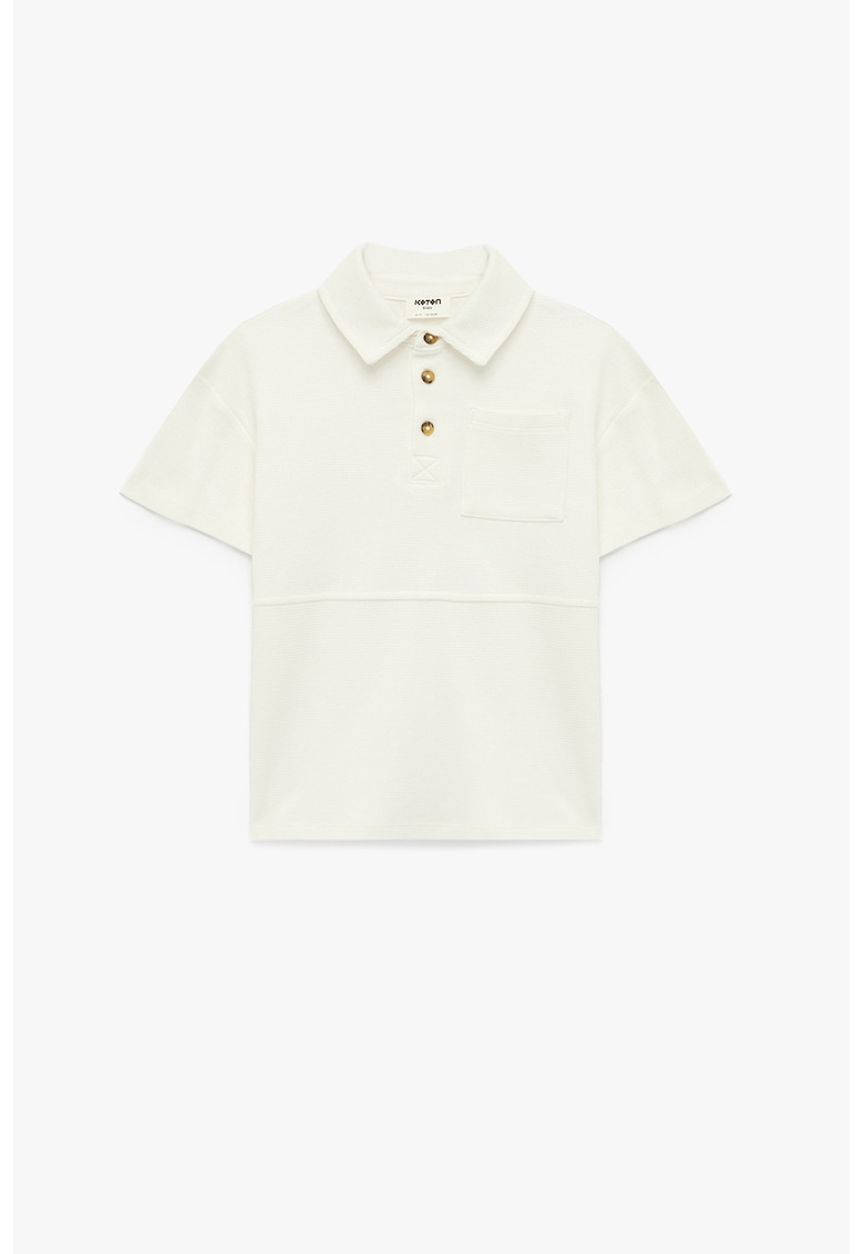 Tricou polo cu fenta cu nasturi - Alb