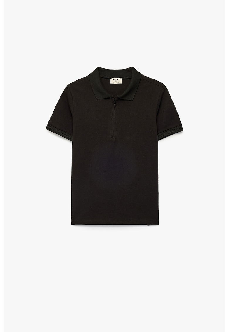 Tricou de bumbac cu fermoar scurt - Negru