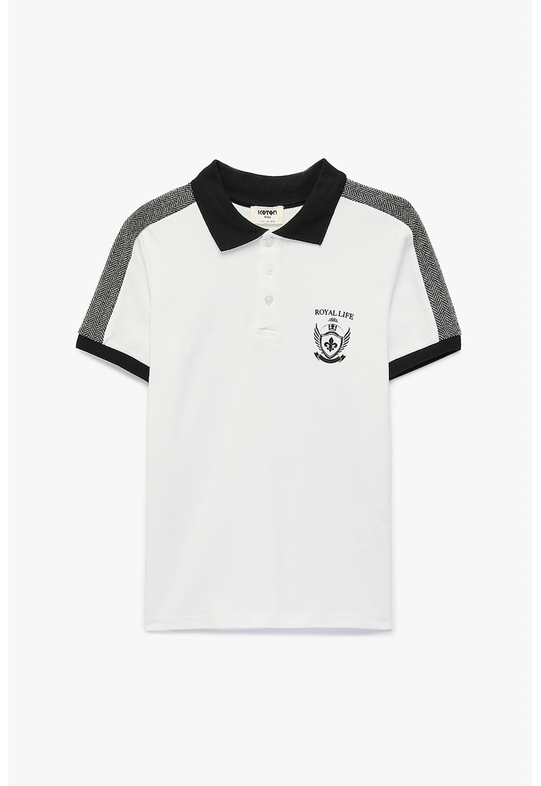 Tricou polo cu segmente laterale contrastante - Alb/Negru