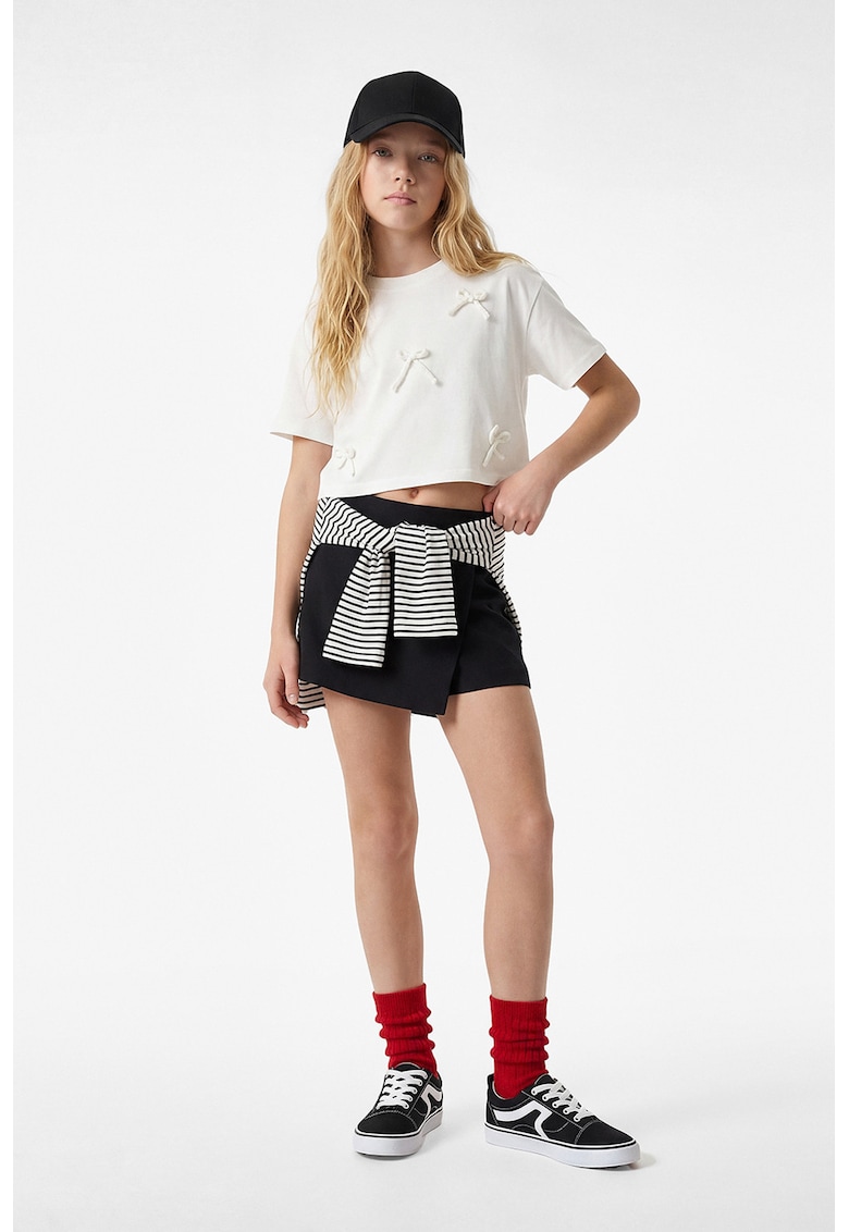 Tricou crop cu funda - Alb
