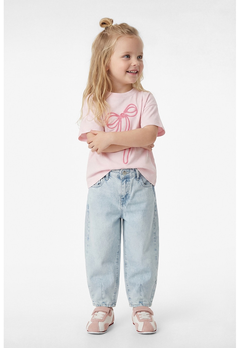 Tricou de bumbac cu funda brodata - Roz pastel
