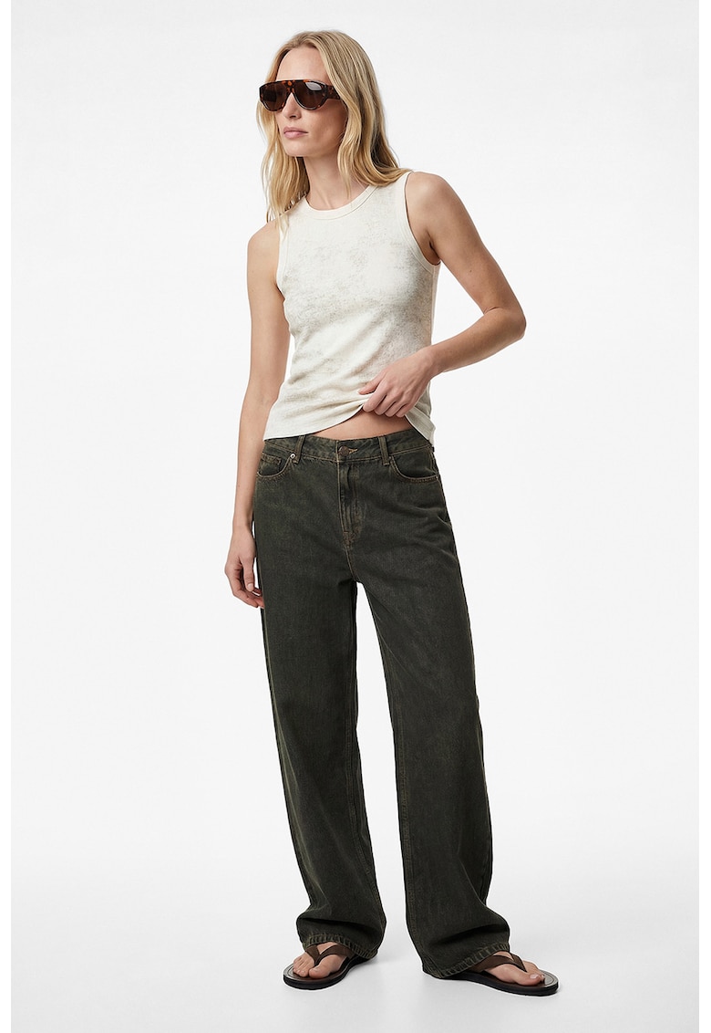 Top slim fit cu decolteu rotund - Bej deschis