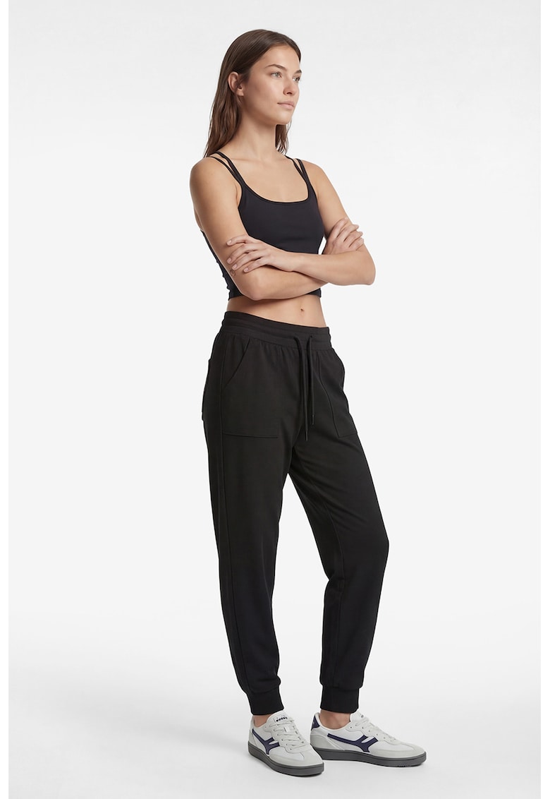 Pantaloni de trening cu talie inalta si snur - Negru