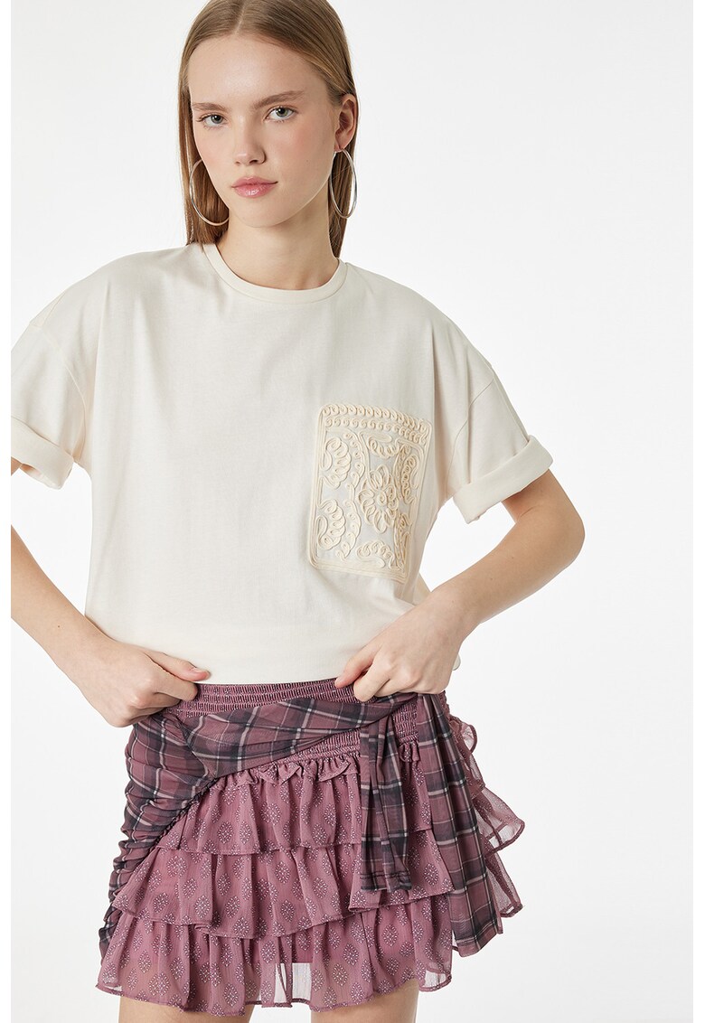 tricou lejer cu buzunar fals brodat - Bej deschis