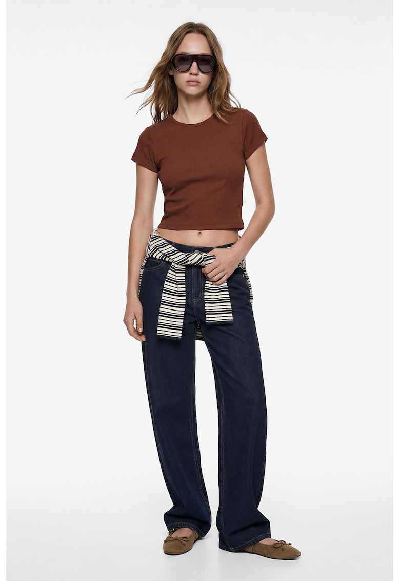 Tricou crop slim fit uni - Maro