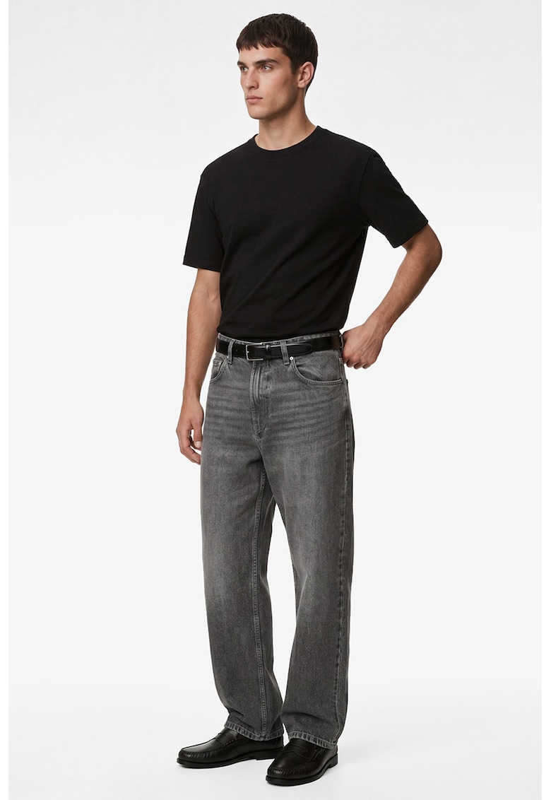 Tricou de bumbac cu decolteu rotund - Negru