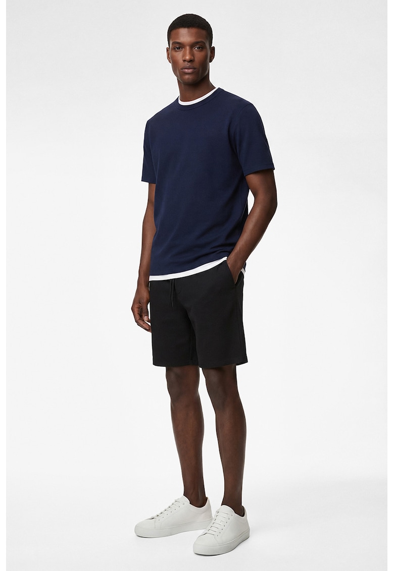Pantaloni sucrti uni cu aspect texturat' - Bleumarin