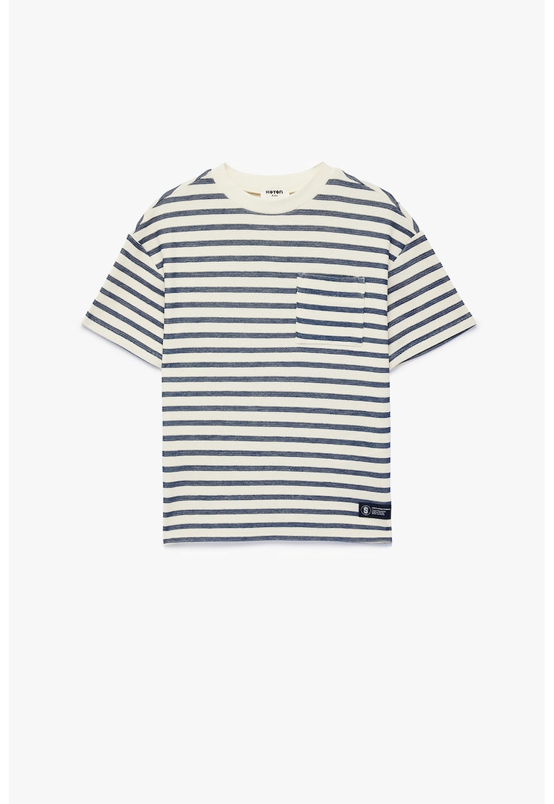 Tricou din amestec de bumbac cu dungi - Crem/Bleumarin