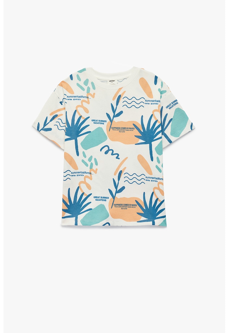 Tricou de bumbac cu imprimeu - Portocaliu/Albastru/Crem
