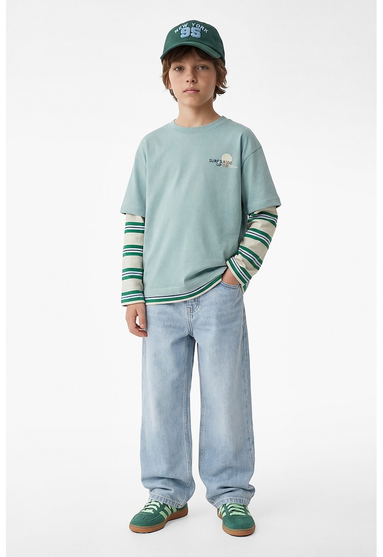Tricou de bumbac cu maneci cazute - Verde pal