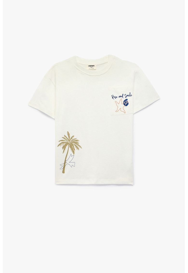 Tricou de bumbac cu buzunar pe piept - Alb