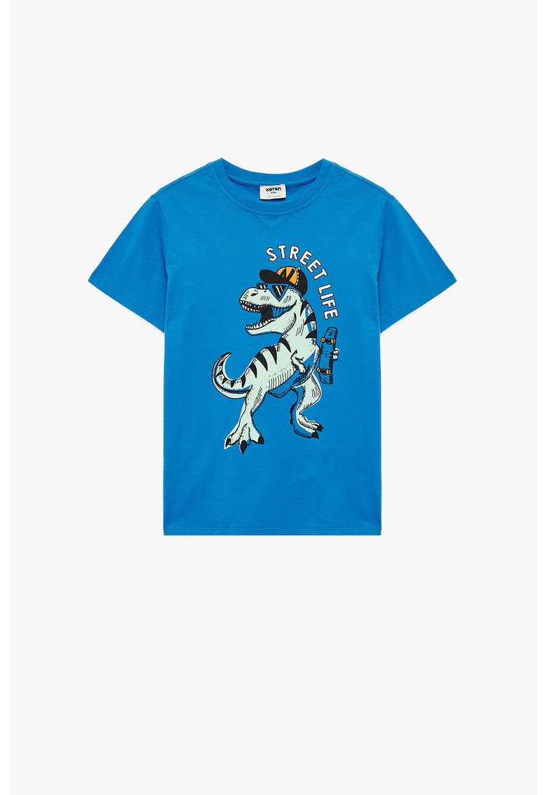 Tricou de bumbac cu imprimeu frontal - Albastru