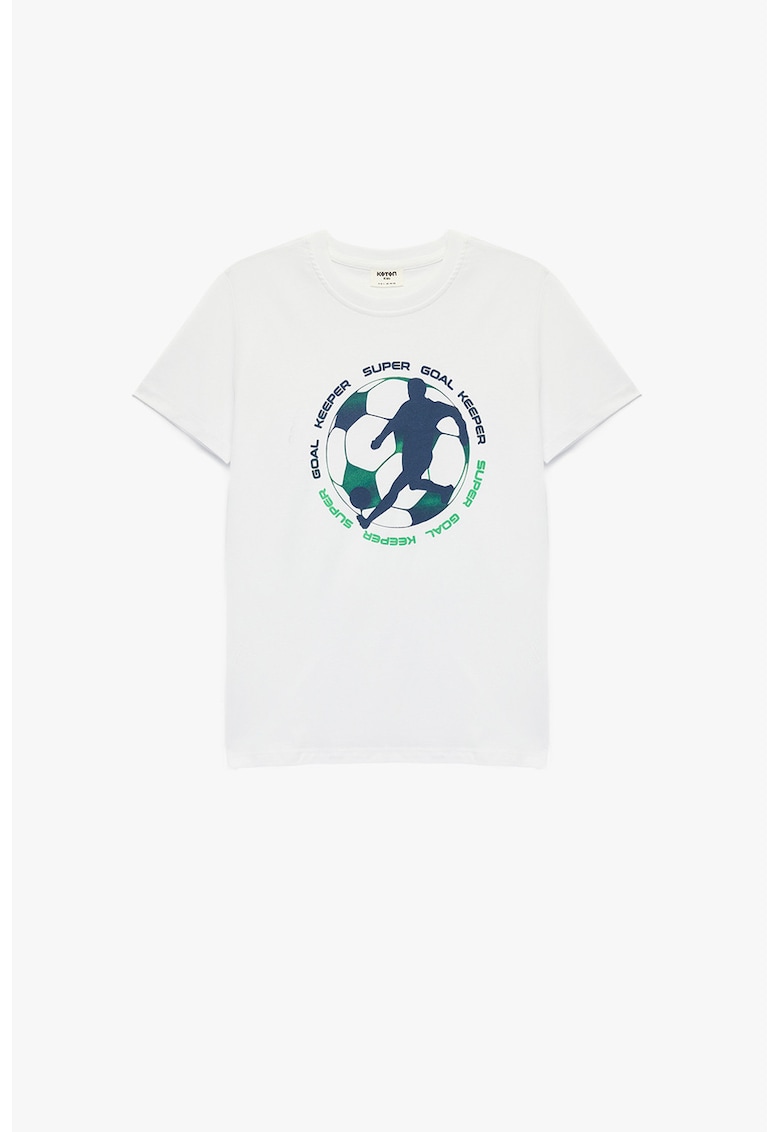 Tricou de bumbac cu imprimeu grafic si text - Alb