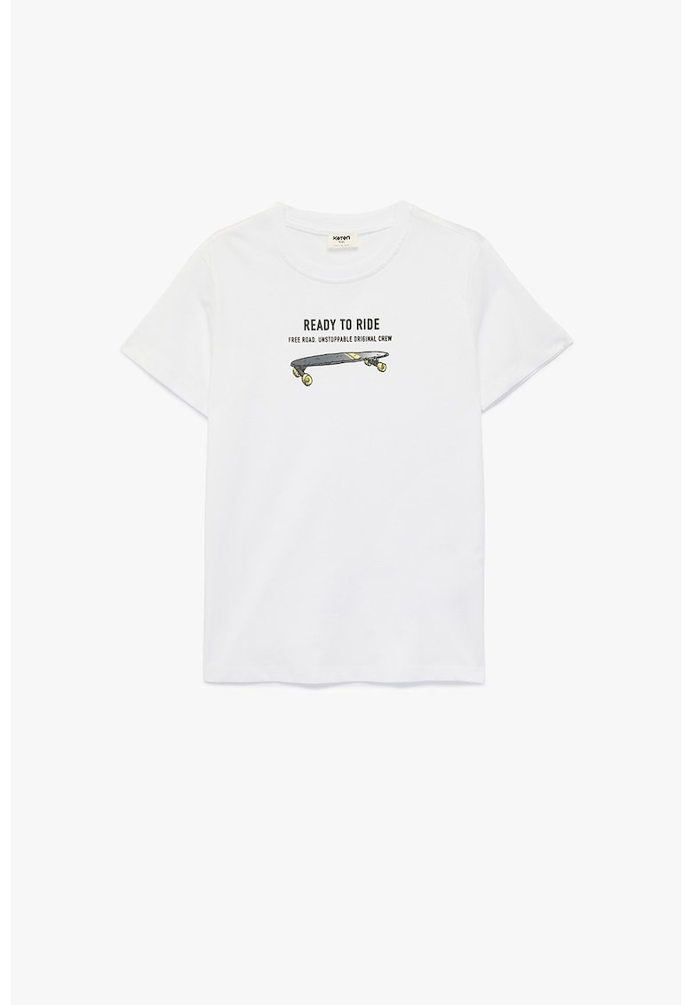 Tricou de bumbac cu imprimeu pe piept - Alb