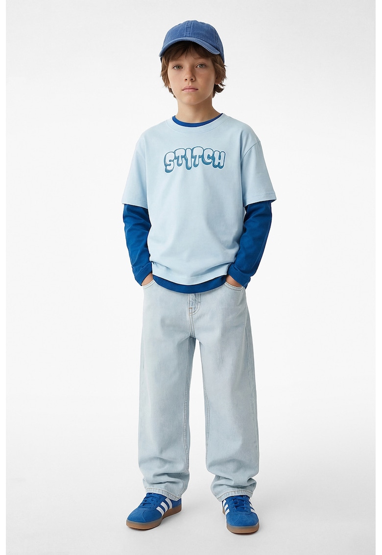 Tricou de bumbac cu Stitch pe partea din spate - Albastru pastel