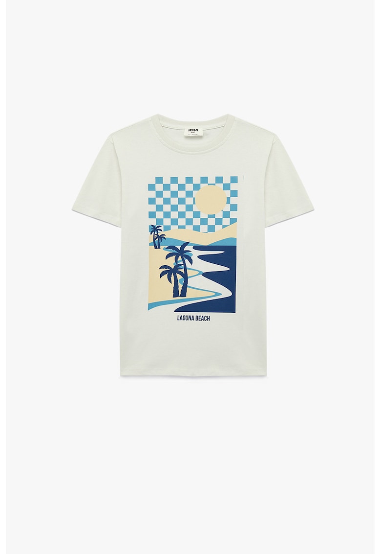 Tricou de bumbac cu imprimeu grafic - Crem