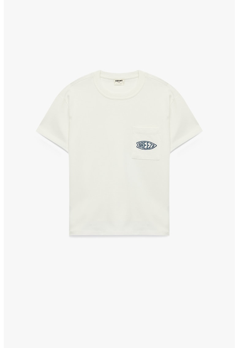 Tricou de bumbac cu buzunar aplicat pe piept - Crem