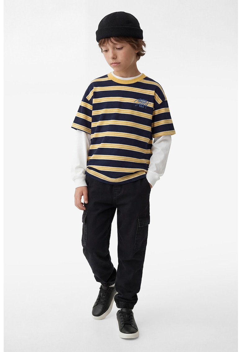 Pantaloni jogger de denim cu talie elastica - Negru