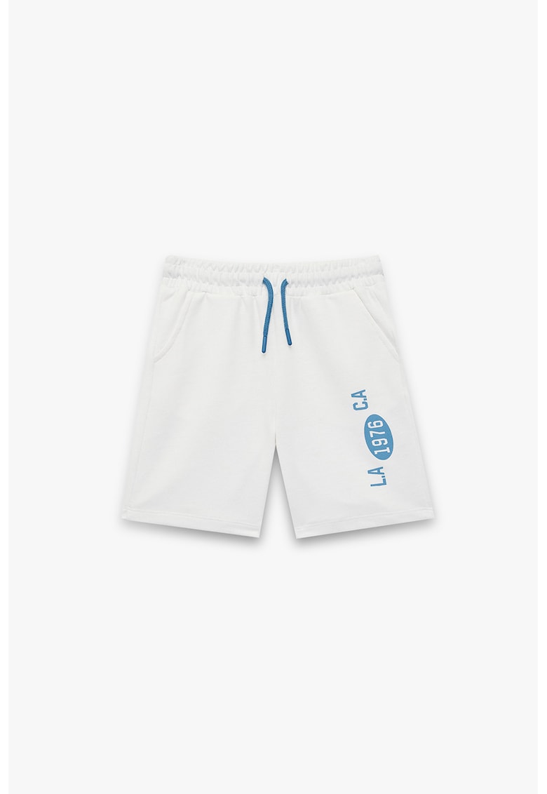 Pantaloni scurti cu text si snururi - Alb