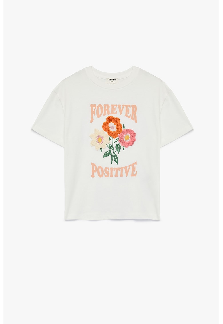 Tricou regular fit cu design floral - Alb
