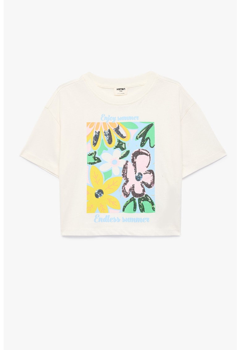 Tricou de bumbac cu model floral - Alb