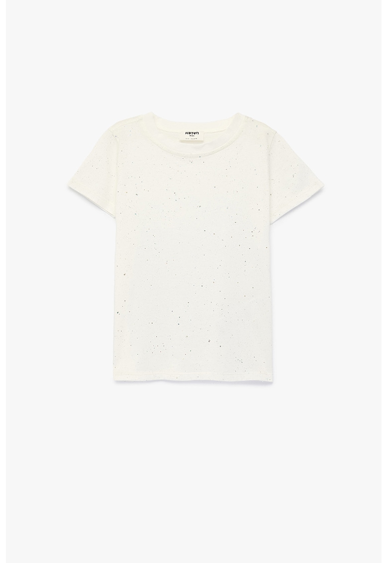 Tricou din bumbac cu aplicatii de paiete - Alb
