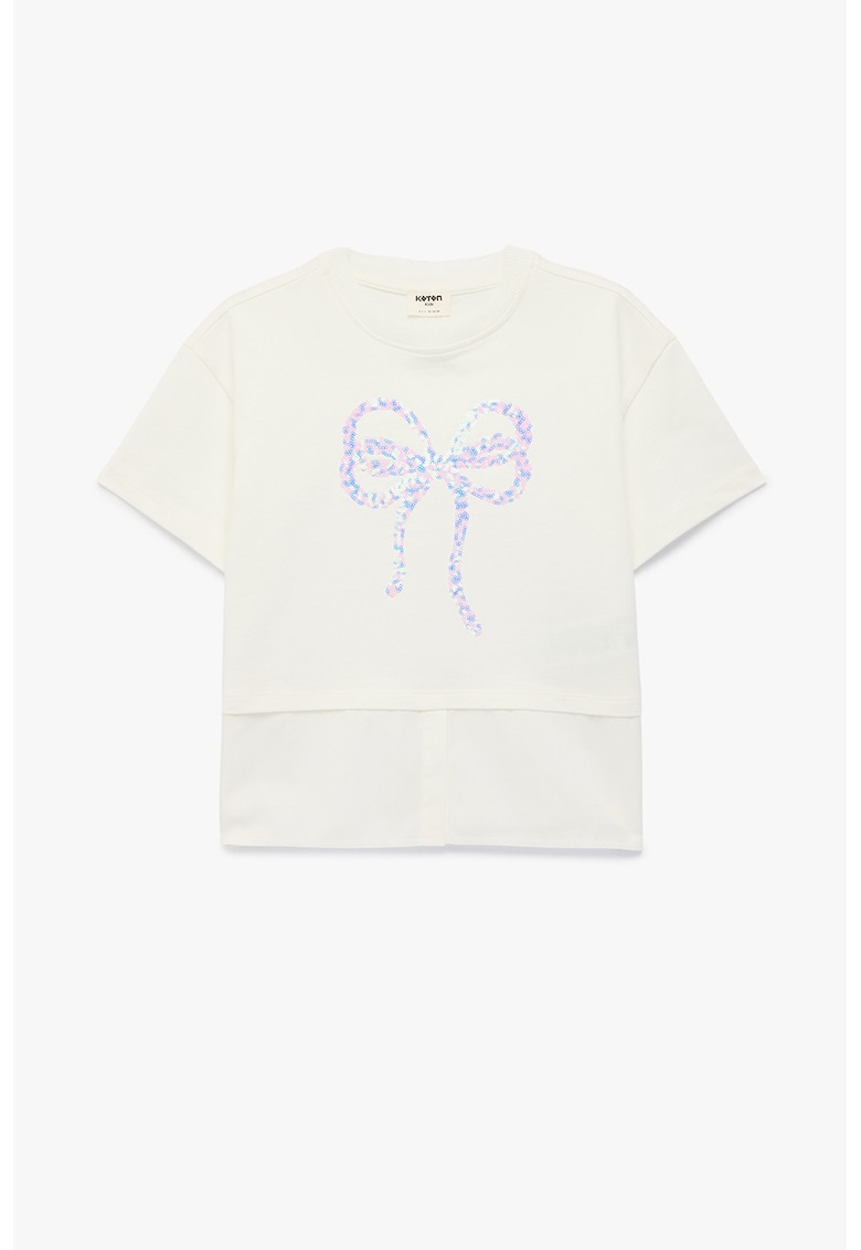 Tricou cu decolteu la baza gatului si paiete - Alb