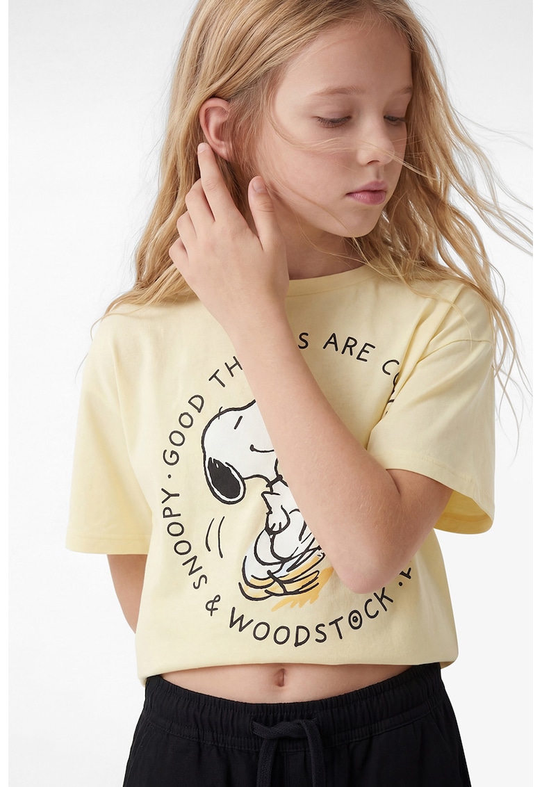 Tricou crop cu imprimeu grafic - Galben pal