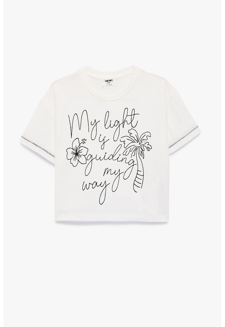 Tricou de bumbac cu broderie - Alb