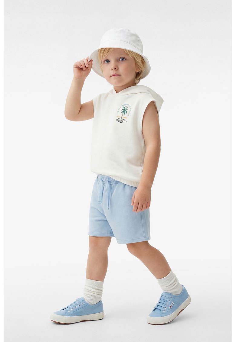 Set de tricou fara maneci cu gluga si pantaloni scurti - 2 piese - Alb/Albastru pastel