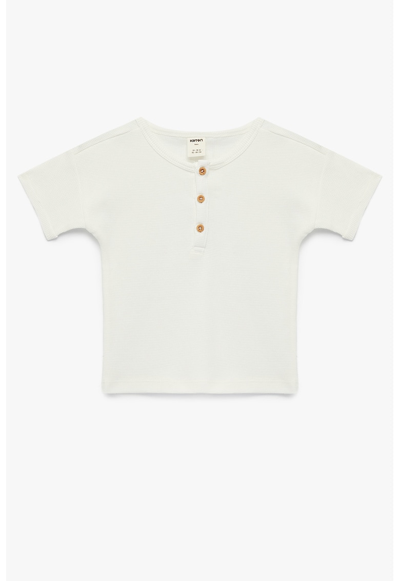 Tricou uni cu fenta cu nasturi - Alb