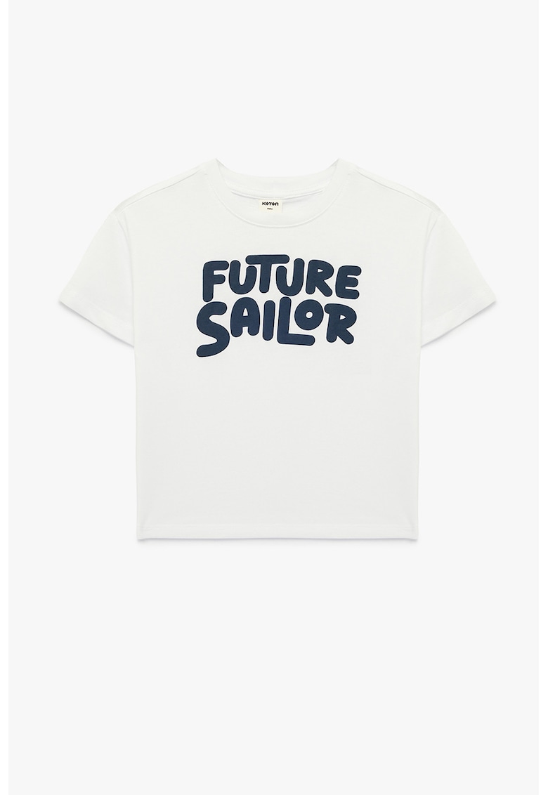 Tricou de bumbac cu imprimeu text - Alb
